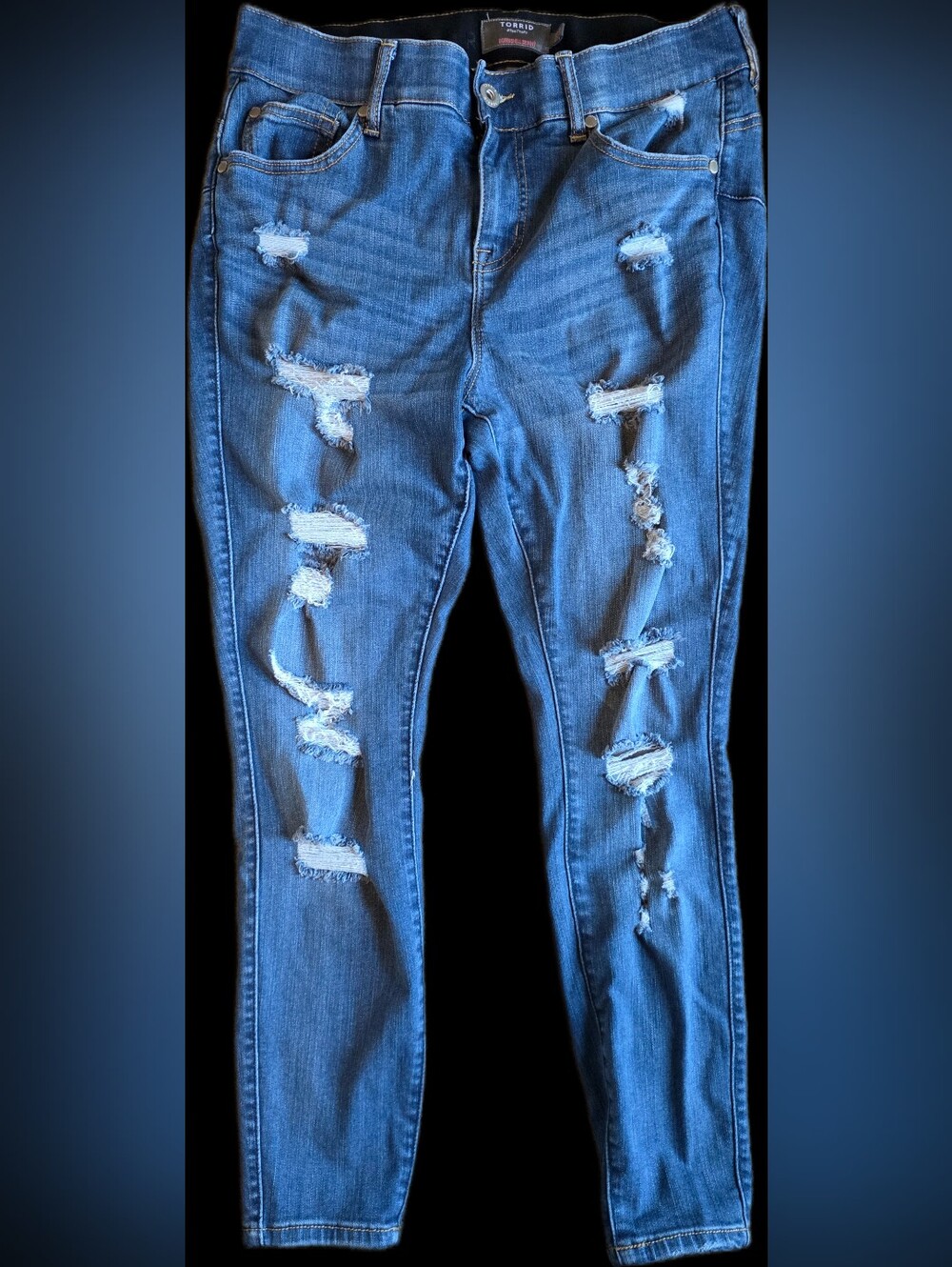 Torrid Ripped Skinny Jeans in Blue Wash
